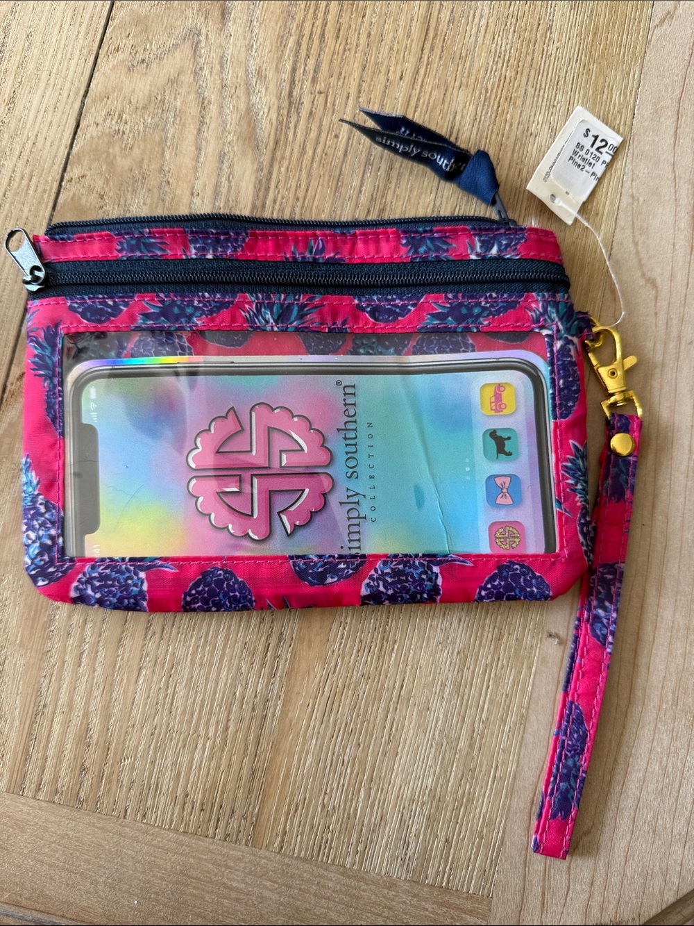 Simply Southern Hot Pink Floral Clear-Front Wristlet Phone Wallet